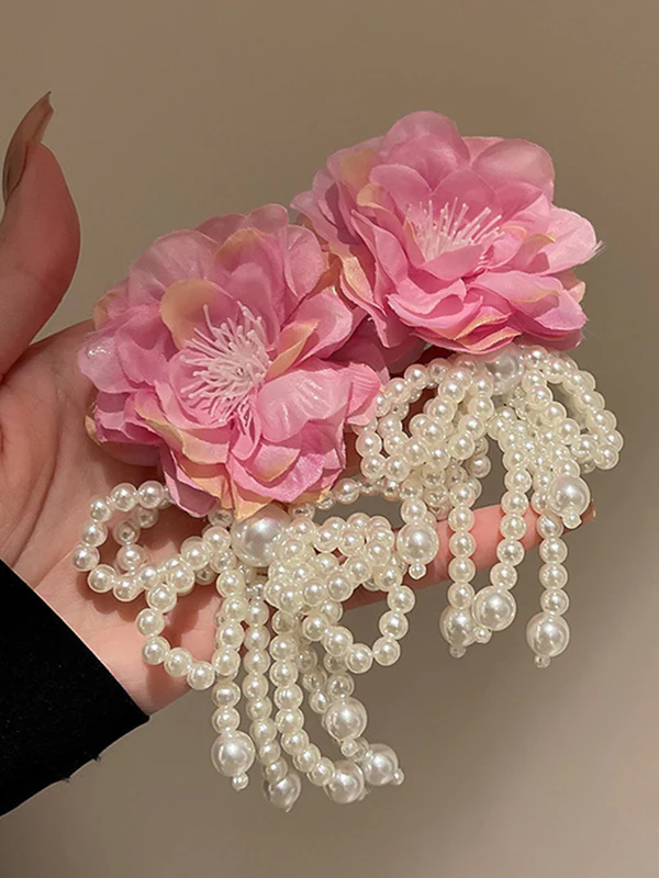 Flower Shape Geometric Tasseled Drop Earrings - Image 4