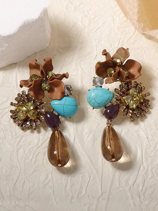 Flower Shape Geometric Water Drop Earrings Accessories - Image 2