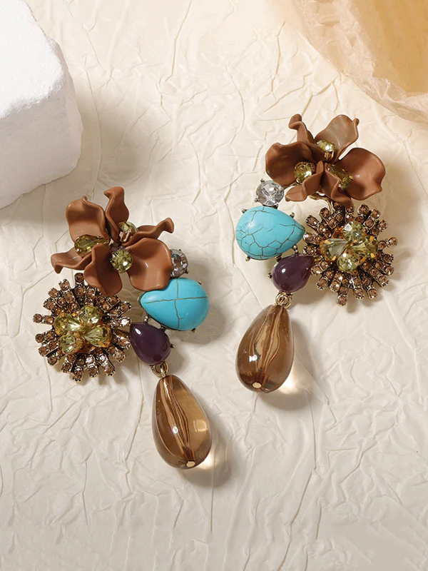 Flower Shape Geometric Water Drop Earrings Accessories - Image 3
