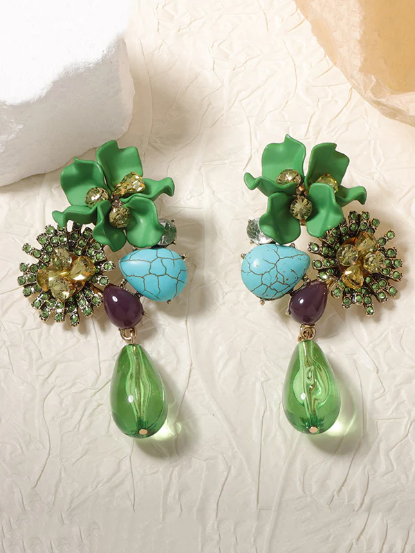 Flower Shape Geometric Water Drop Earrings Accessories - Image 5