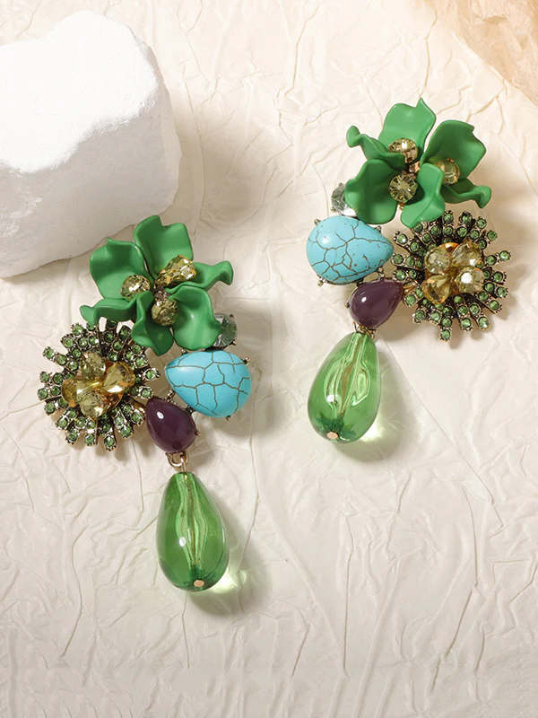 Flower Shape Geometric Water Drop Earrings Accessories - Image 6