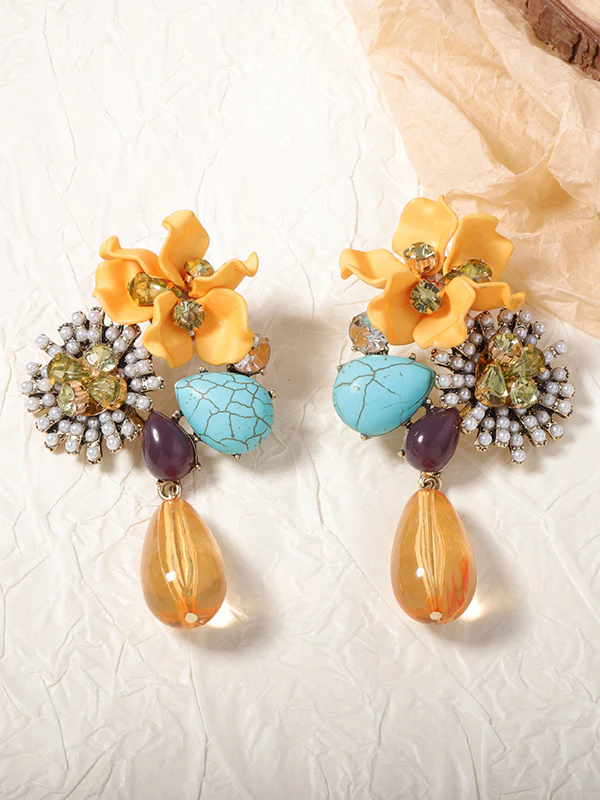 Flower Shape Geometric Water Drop Earrings Accessories - Image 9