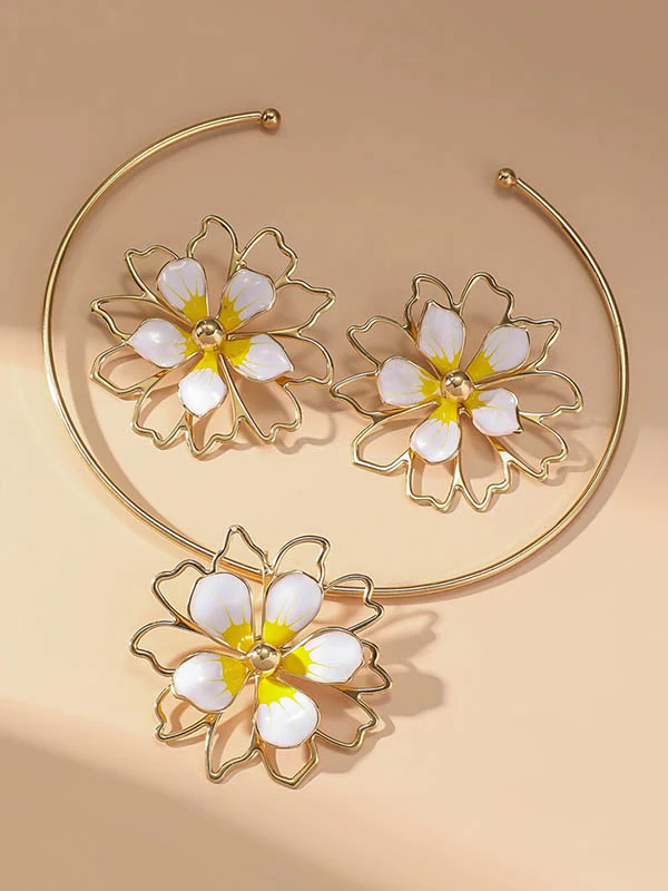 Flower Shape Hollow Leopard Earrings Accessories + Necklaces Accessories Three Pieces - Image 3