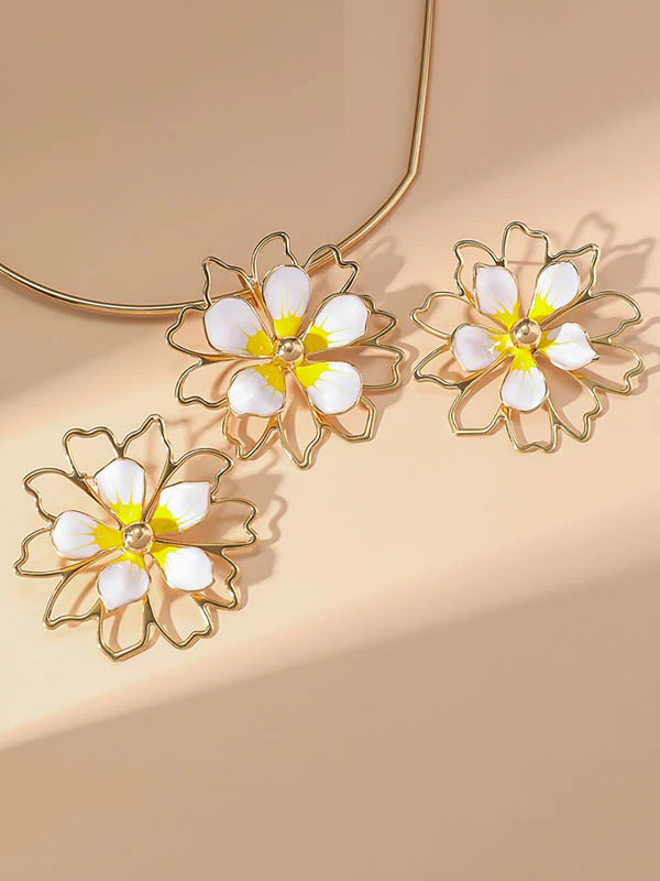 Flower Shape Hollow Leopard Earrings Accessories + Necklaces Accessories Three Pieces - Image 4