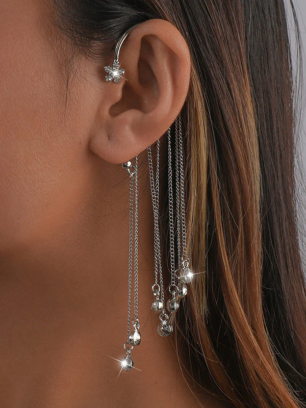 Flower Shape Hollow Rhinestone Tasseled Earhook Accessories - Image 2