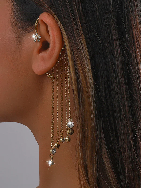 Flower Shape Hollow Rhinestone Tasseled Earhook Accessories - Image 3