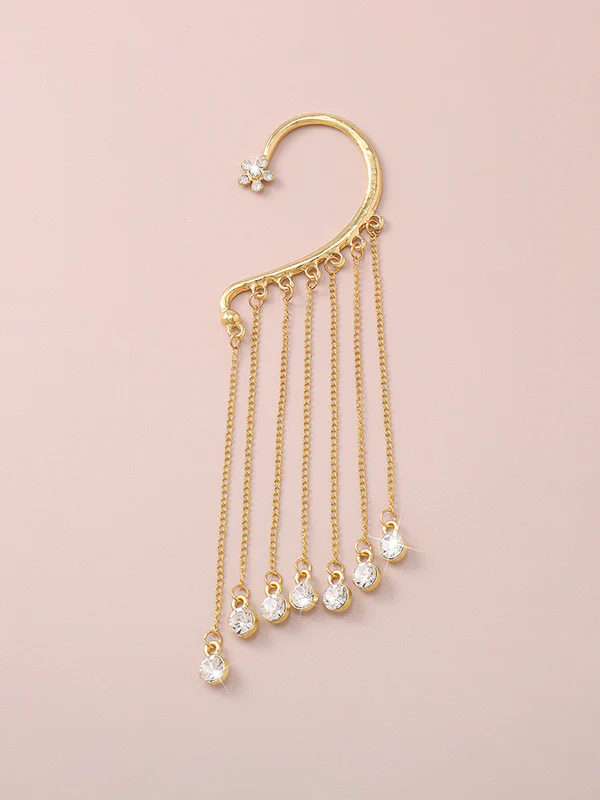 Flower Shape Hollow Rhinestone Tasseled Earhook Accessories - Image 6