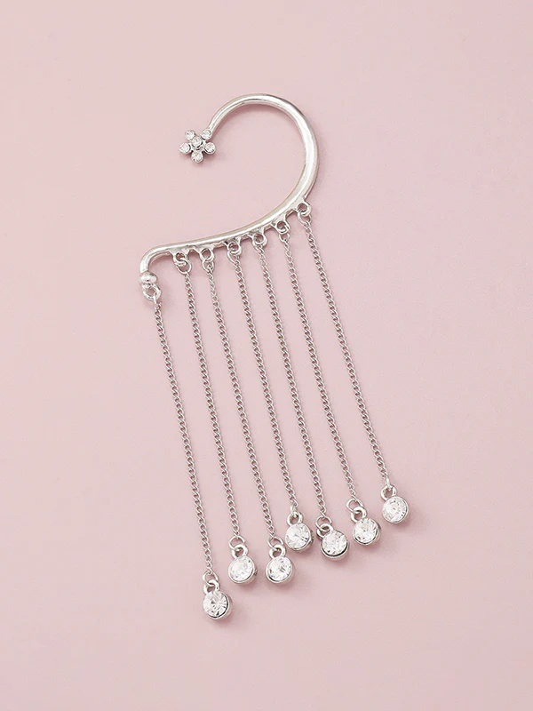 Flower Shape Hollow Rhinestone Tasseled Earhook Accessories - Image 8