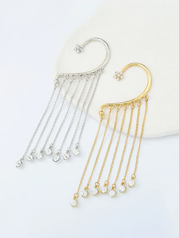 Flower Shape Hollow Rhinestone Tasseled Earhook Accessories - Image 9