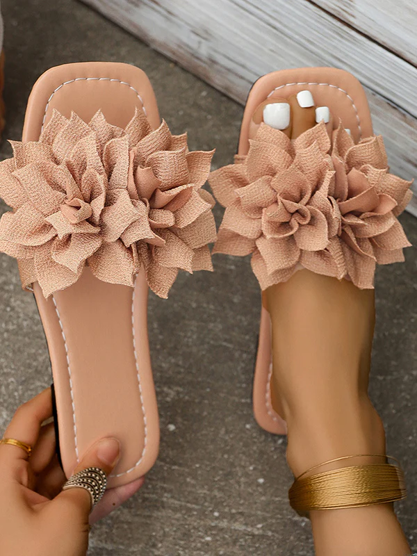 Flower Shape Open Toe Split-Joint Flat Shoes Slippers - Image 5