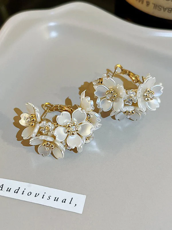 Flower Shape Rhine Stones Drop Earrings - Image 2