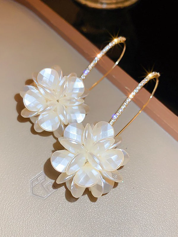 Flower Shape Rhine Stones Drop Earrings - Image 2