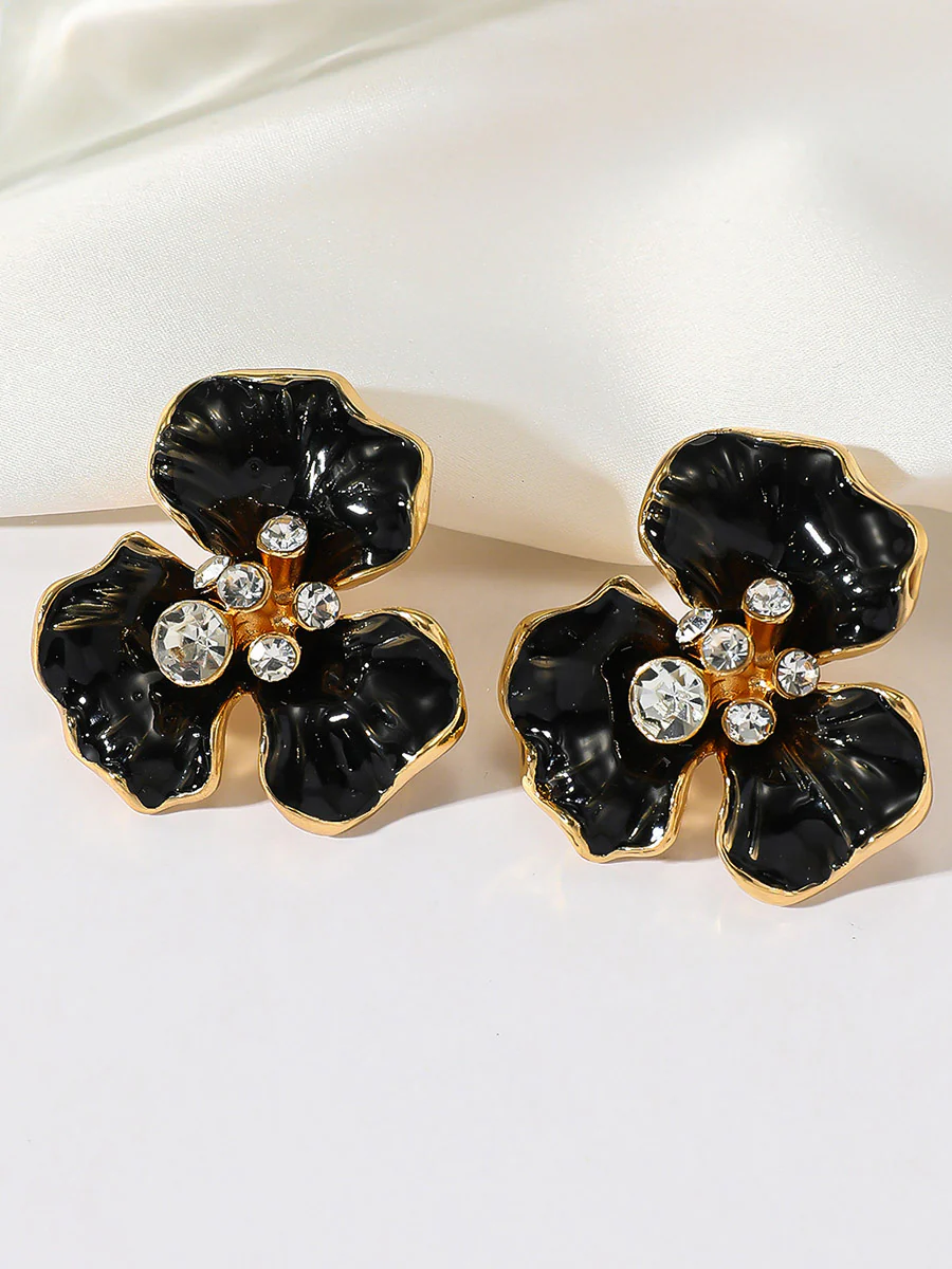 Flower Shape Rhine Stones Earrings Accessories - Image 2
