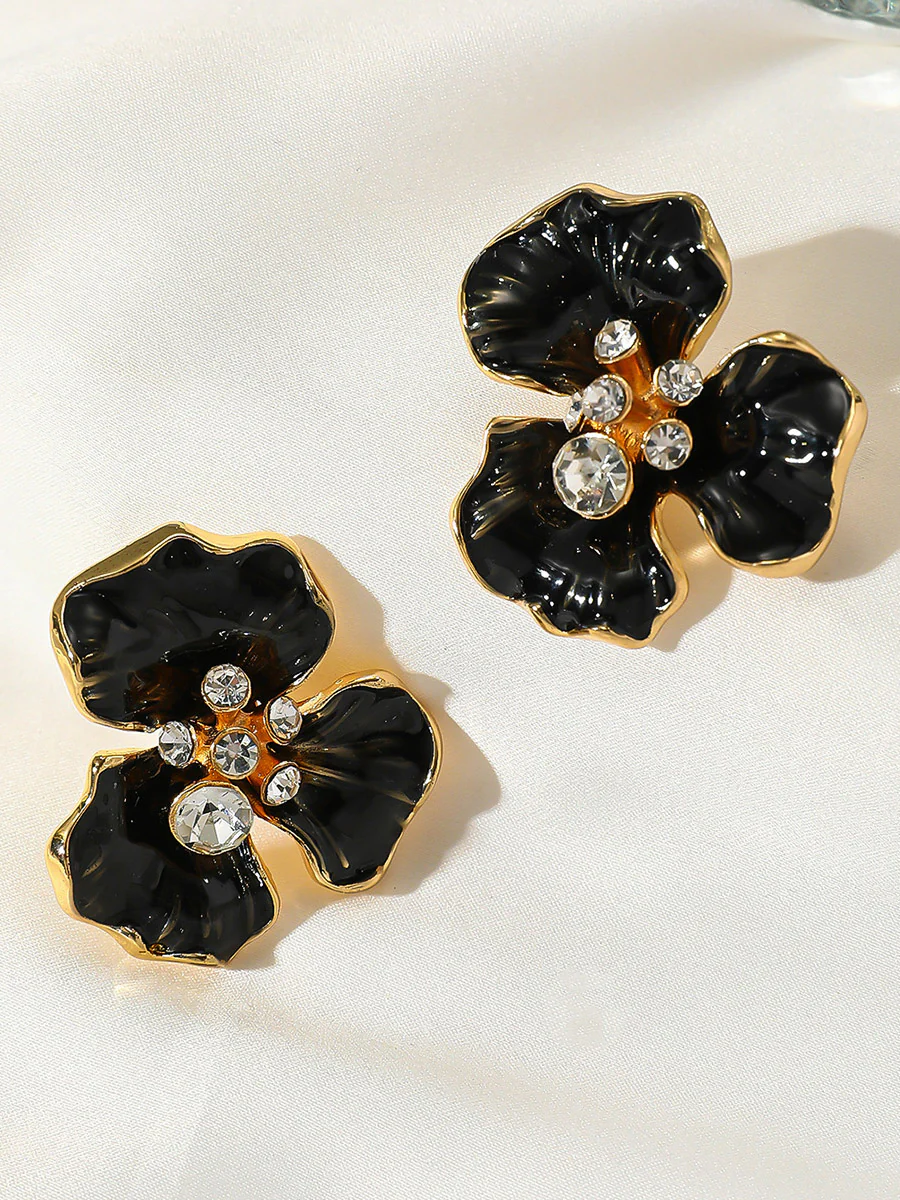 Flower Shape Rhine Stones Earrings Accessories - Image 3