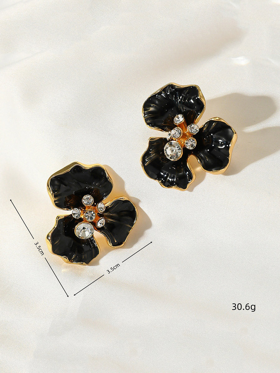Flower Shape Rhine Stones Earrings Accessories - Image 4