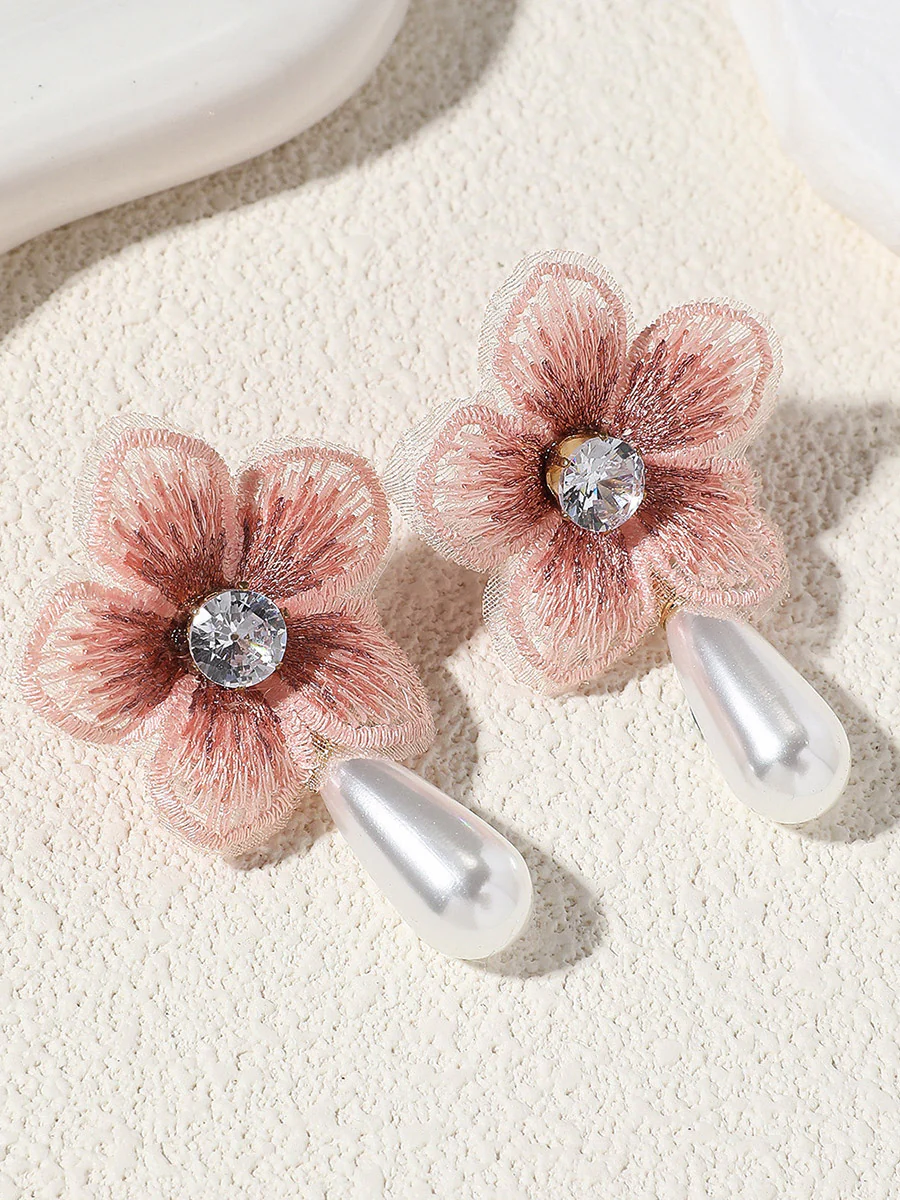 Flower Shape Rhine Stones Earrings Accessories - Image 2