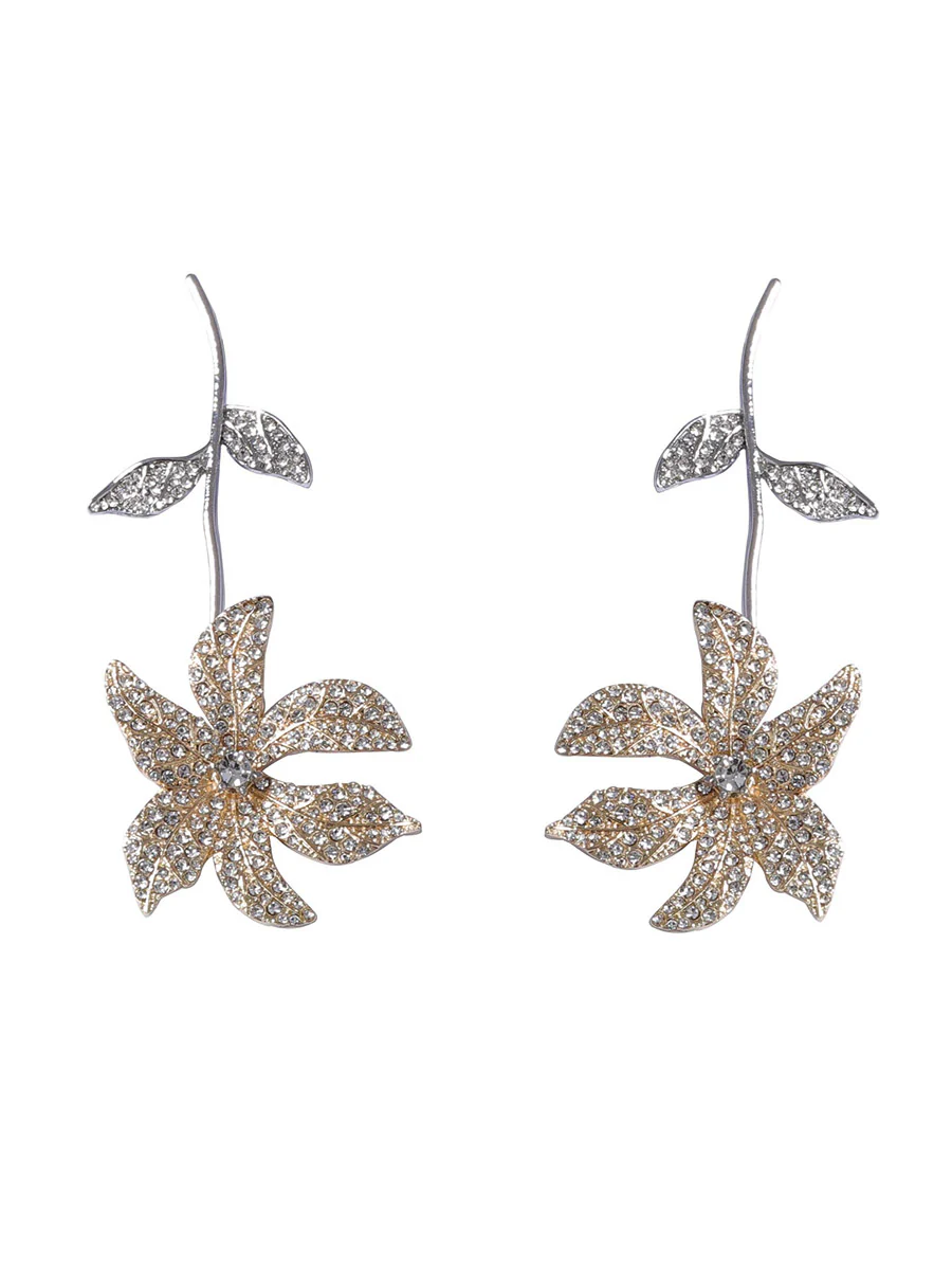 Flower Shape Rhine Stones Shiny Earrings Accessories - Image 3