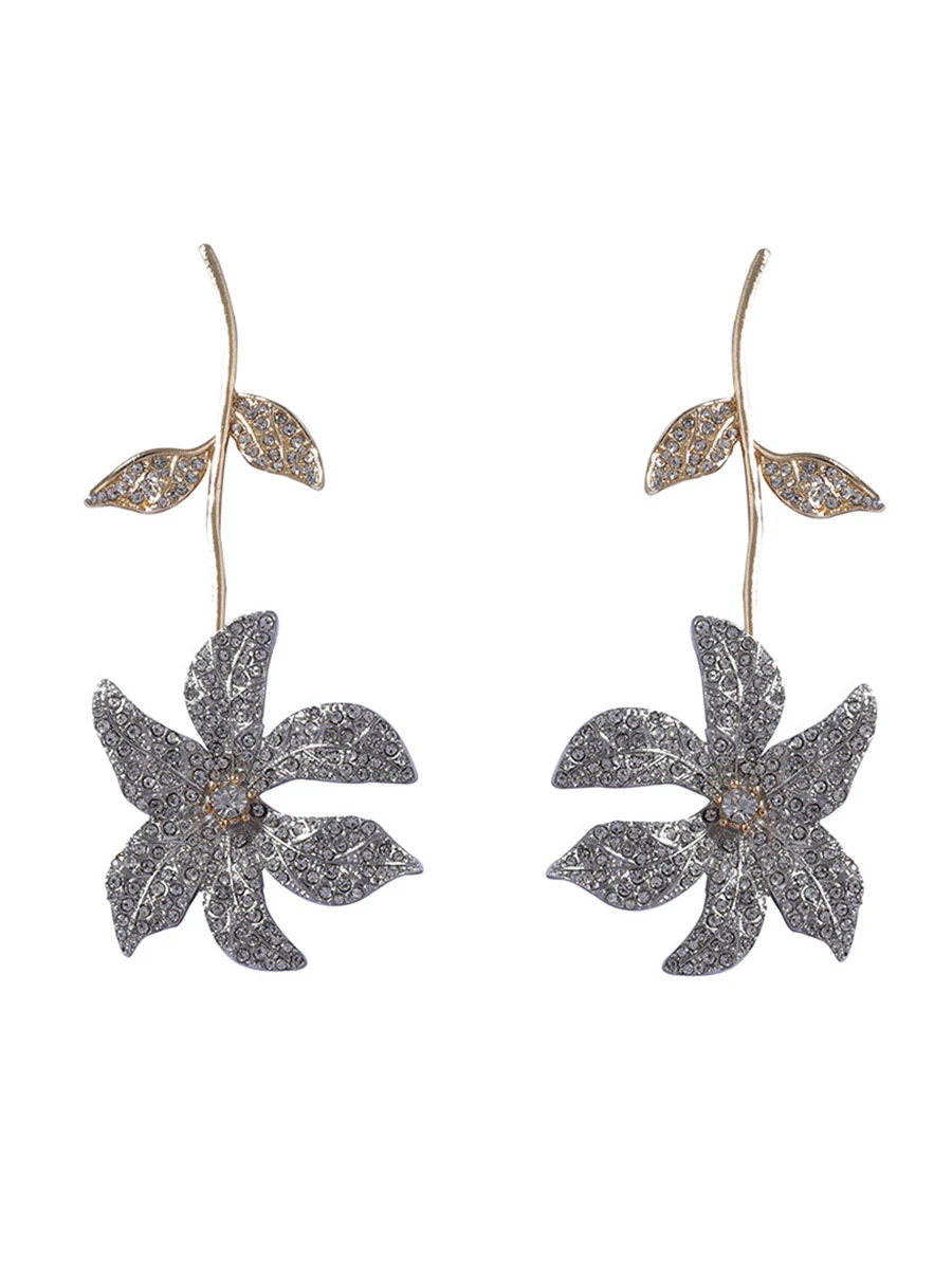 Flower Shape Rhine Stones Shiny Earrings Accessories - Image 7