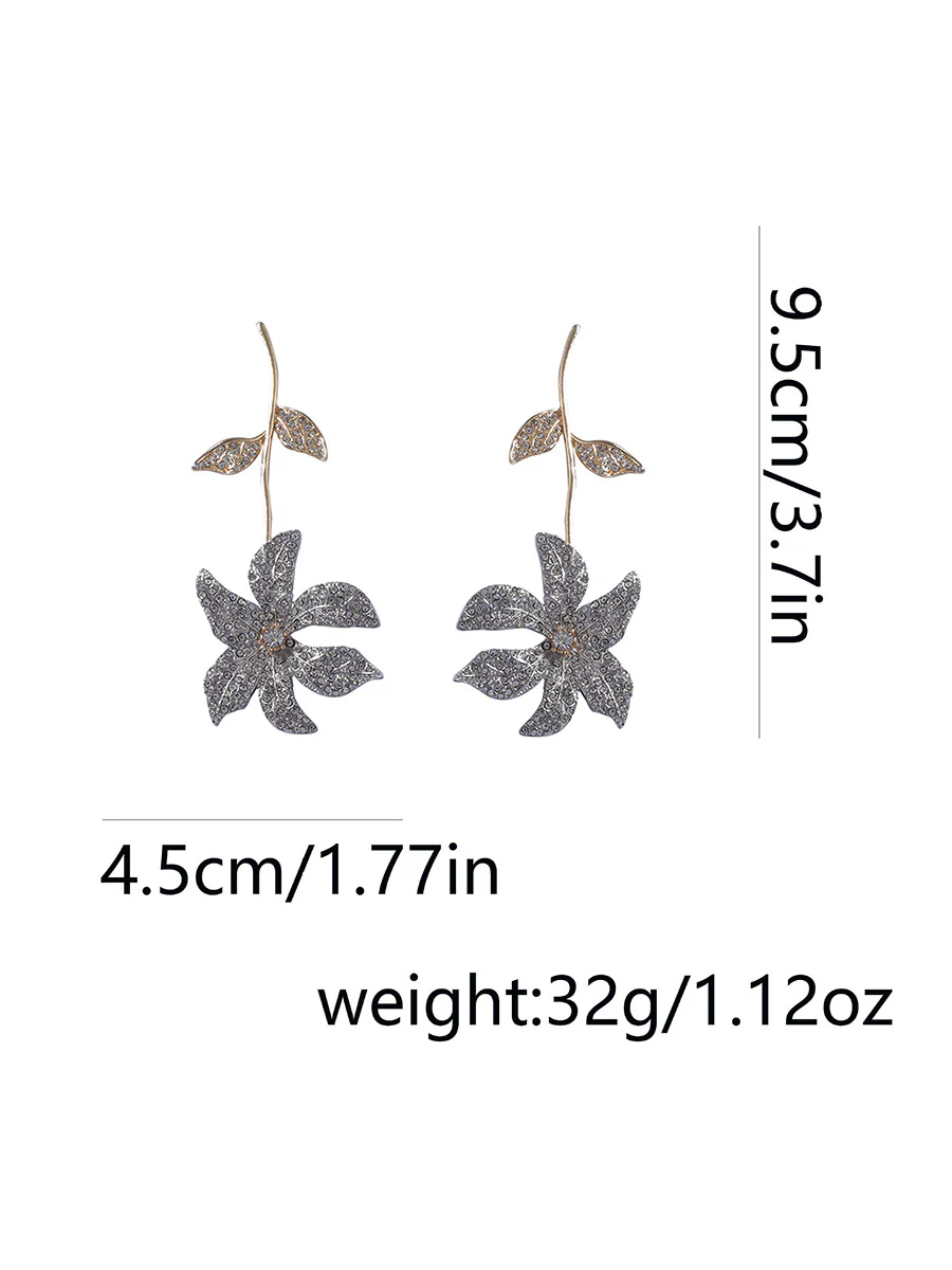 Flower Shape Rhine Stones Shiny Earrings Accessories - Image 8