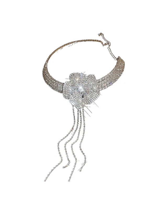 Flower Shape Rhine Stones Tasseled Necklaces Accessories - Image 10