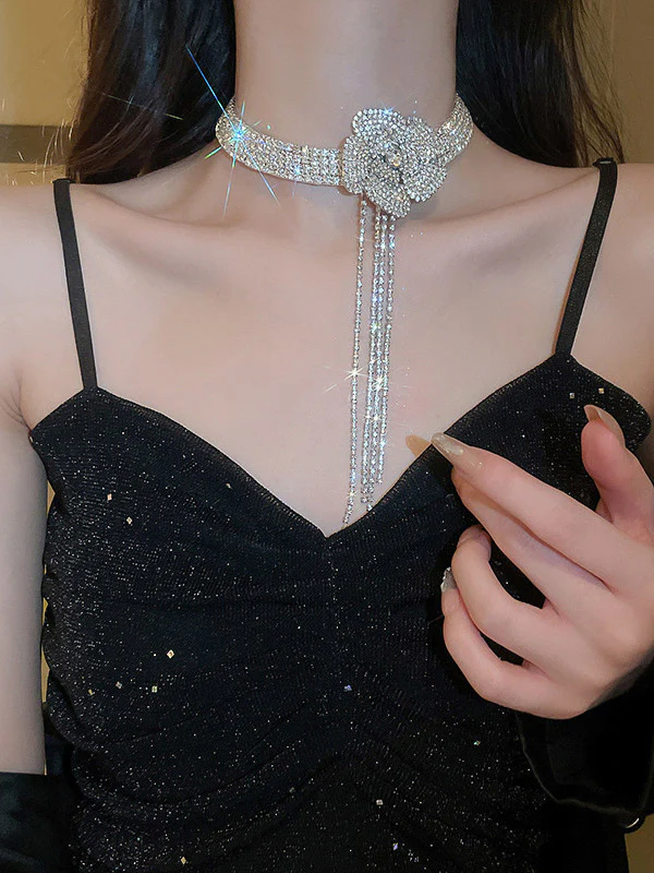 Flower Shape Rhine Stones Tasseled Necklaces Accessories - Image 5