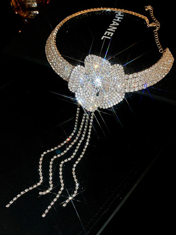 Flower Shape Rhine Stones Tasseled Necklaces Accessories - Image 7