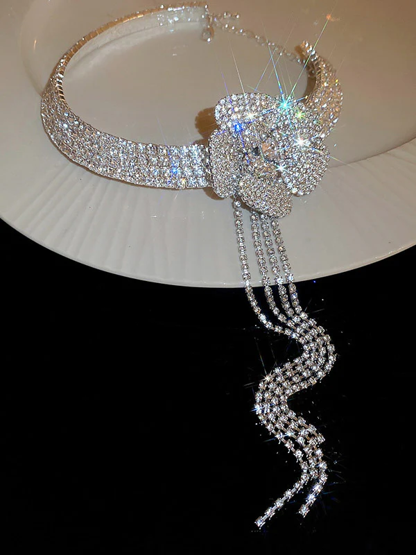 Flower Shape Rhine Stones Tasseled Necklaces Accessories - Image 8