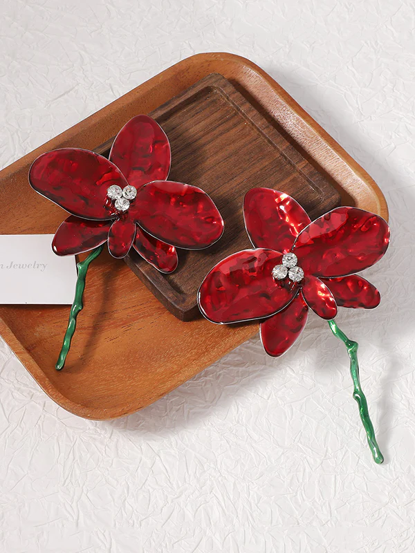 Flower Shape Rhinestone Shiny Earrings Accessories - Image 10
