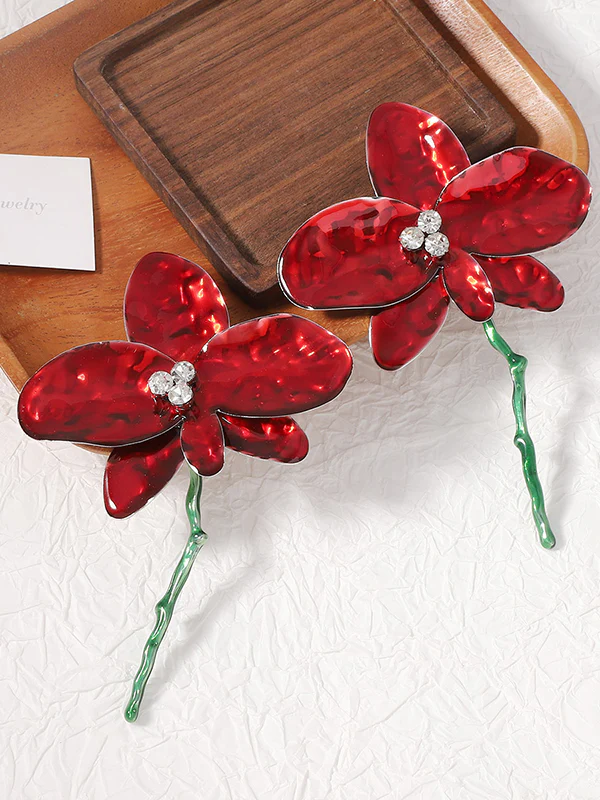 Flower Shape Rhinestone Shiny Earrings Accessories - Image 11