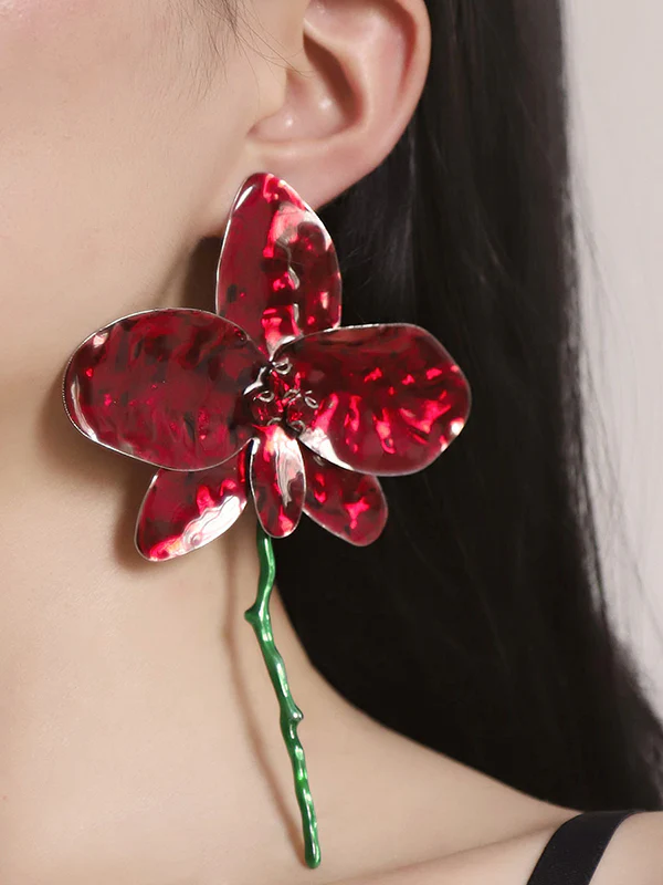 Flower Shape Rhinestone Shiny Earrings Accessories - Image 2