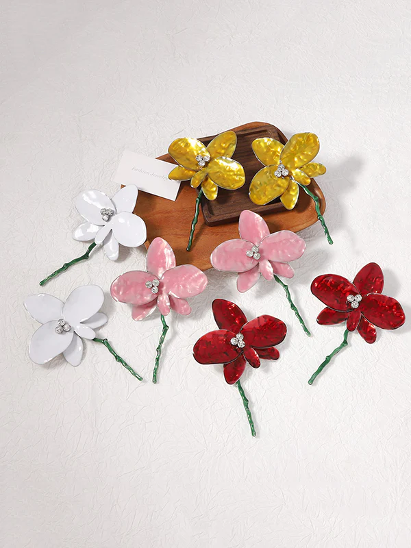 Flower Shape Rhinestone Shiny Earrings Accessories - Image 3