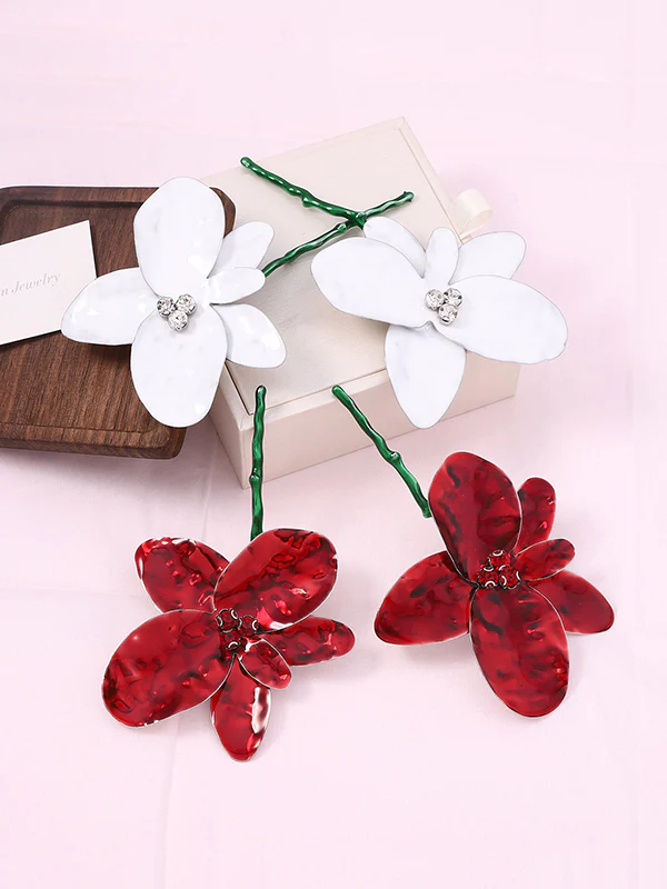 Flower Shape Rhinestone Shiny Earrings Accessories - Image 4