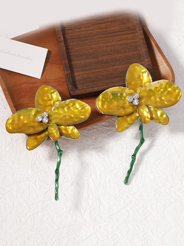 Flower Shape Rhinestone Shiny Earrings Accessories - Image 6