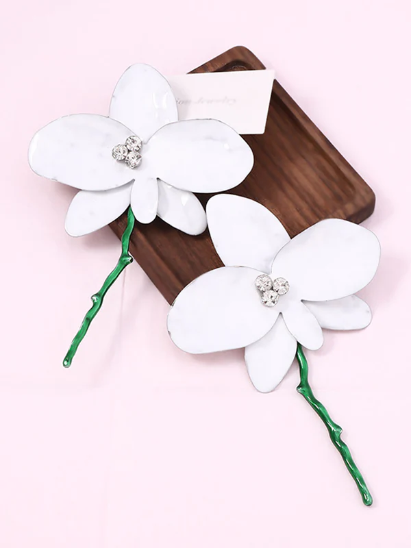 Flower Shape Rhinestone Shiny Earrings Accessories - Image 7