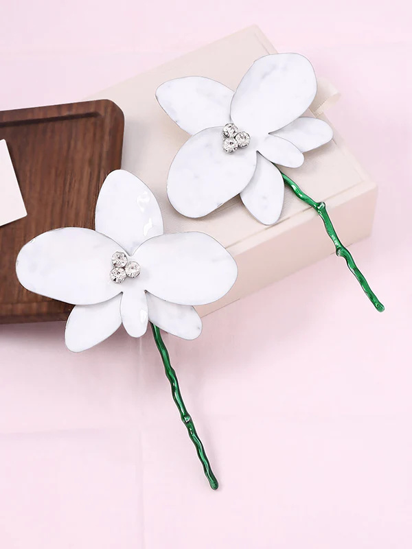Flower Shape Rhinestone Shiny Earrings Accessories - Image 8