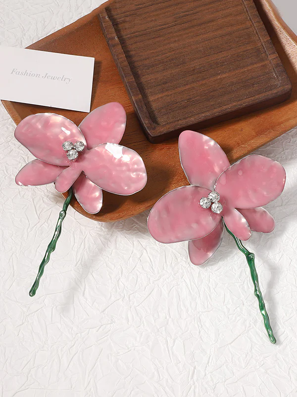 Flower Shape Rhinestone Shiny Earrings Accessories - Image 9