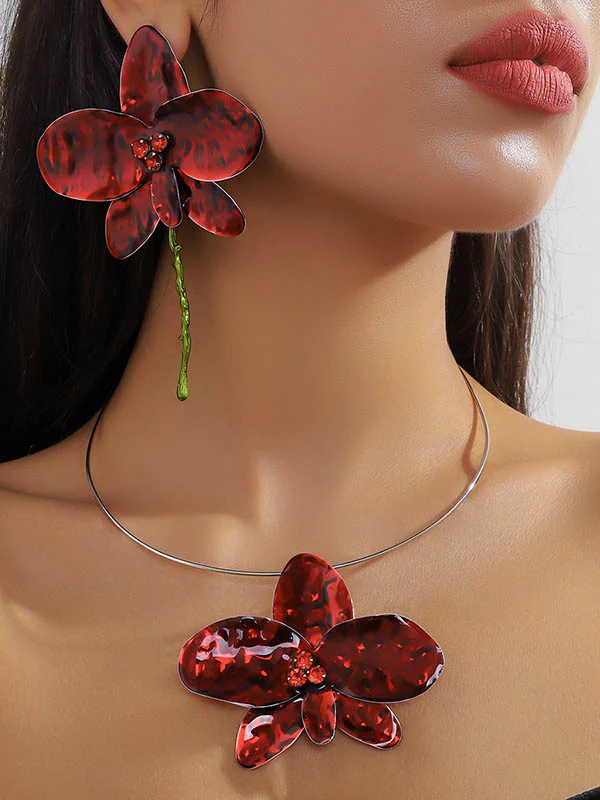 Flower Shape Shiny Split-Joint Earrings Accessories + Necklaces Accessories Three Pieces - Image 2