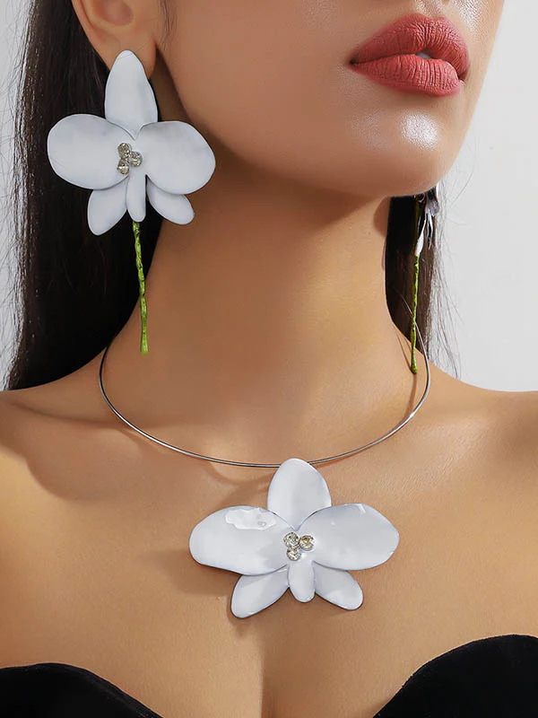 Flower Shape Shiny Split-Joint Earrings Accessories + Necklaces Accessories Three Pieces - Image 3