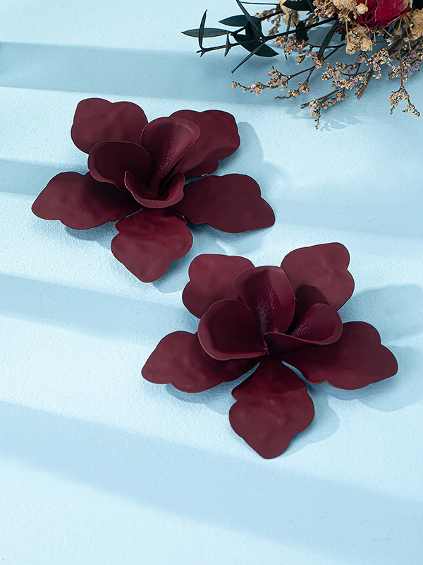 Flower Shape Solid Color Drop Earrings - Image 3