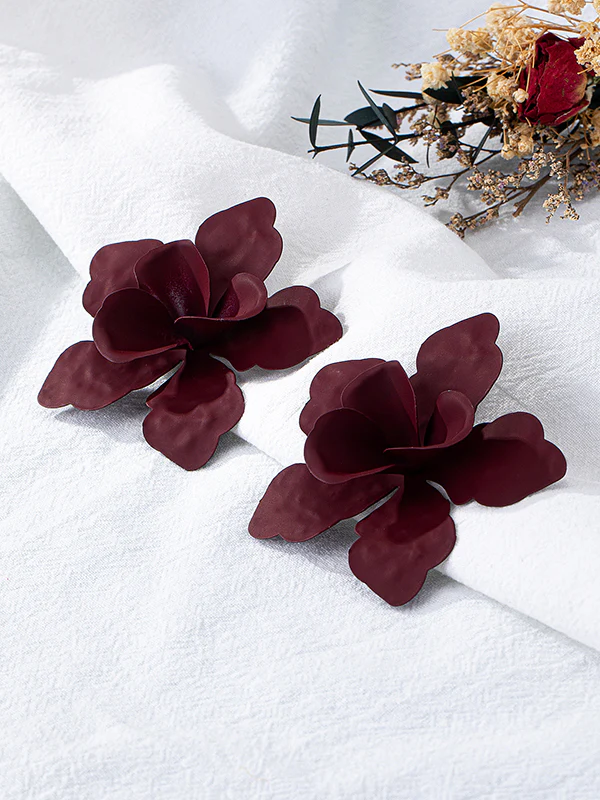 Flower Shape Solid Color Drop Earrings - Image 4