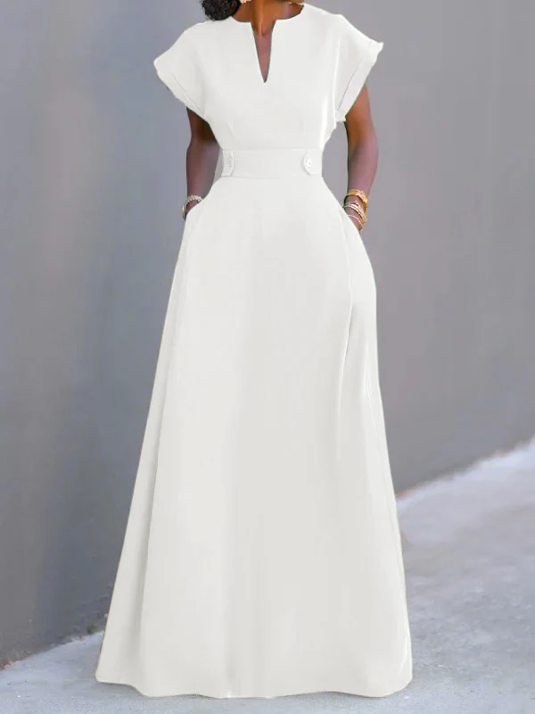 Flying Sleeves Solid Color Split-Joint V-Neck Evening Dresses Maxi Dresses - Image 2
