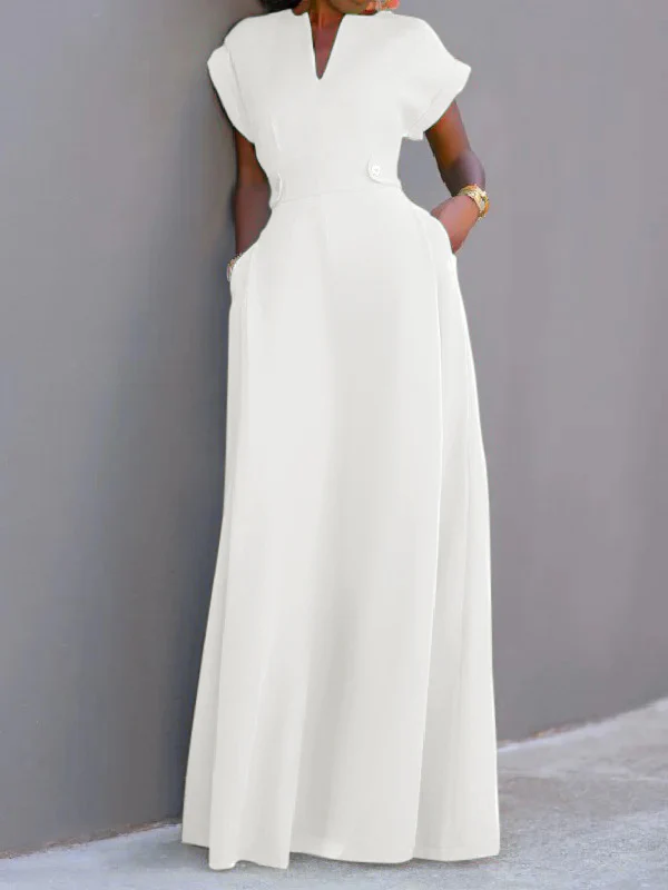 Flying Sleeves Solid Color Split-Joint V-Neck Evening Dresses Maxi Dresses - Image 3