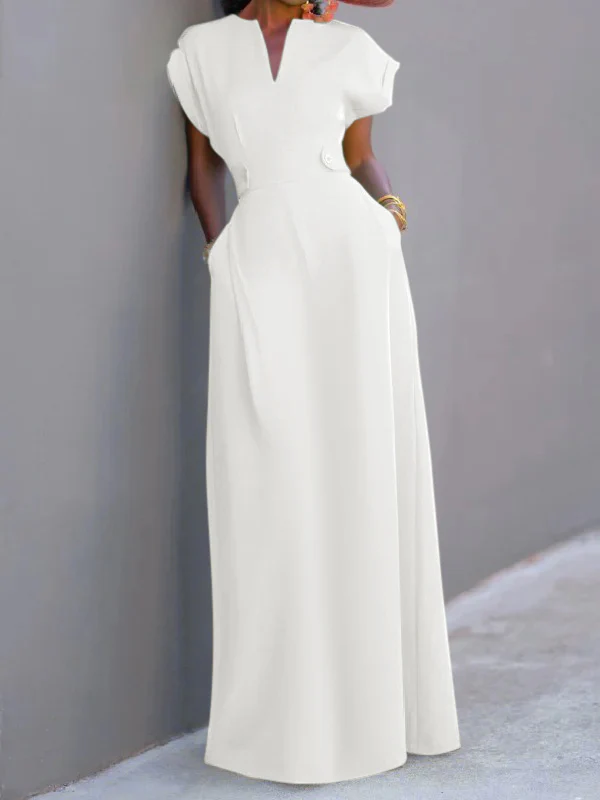 Flying Sleeves Solid Color Split-Joint V-Neck Evening Dresses Maxi Dresses - Image 4