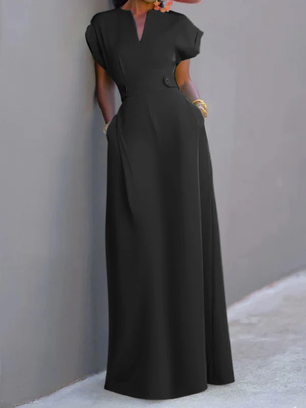 Flying Sleeves Solid Color Split-Joint V-Neck Evening Dresses Maxi Dresses - Image 5