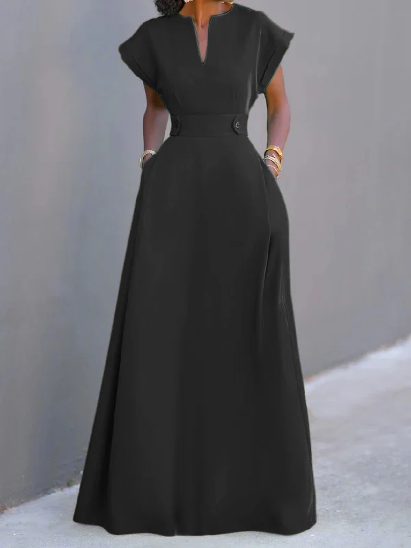 Flying Sleeves Solid Color Split-Joint V-Neck Evening Dresses Maxi Dresses - Image 6