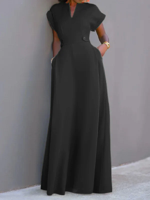 Flying Sleeves Solid Color Split-Joint V-Neck Evening Dresses Maxi Dresses - Image 7