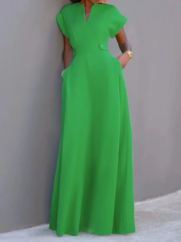 Flying Sleeves Solid Color Split-Joint V-Neck Evening Dresses Maxi Dresses - Image 8
