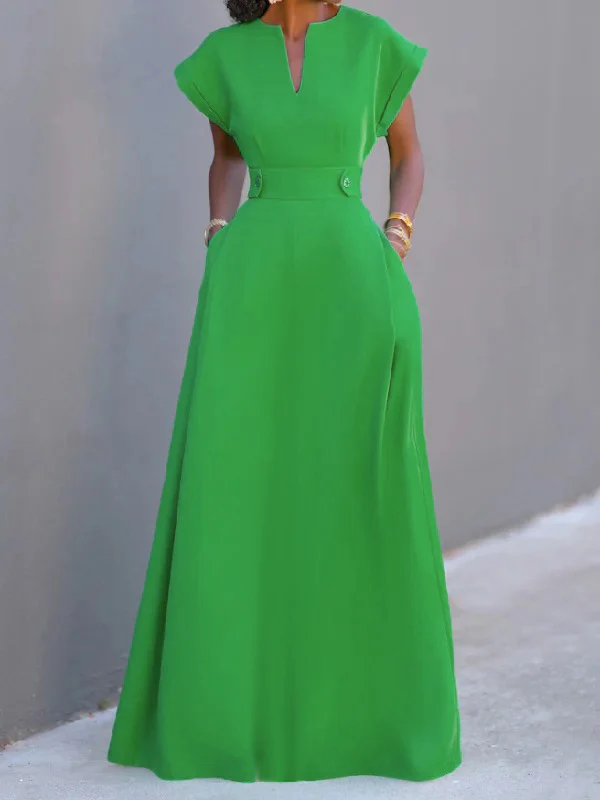 Flying Sleeves Solid Color Split-Joint V-Neck Evening Dresses Maxi Dresses - Image 9