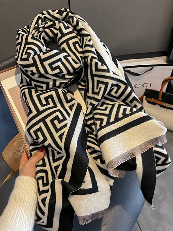 Fringed Geometric Keep Warm Shawl&Scarf - Image 2