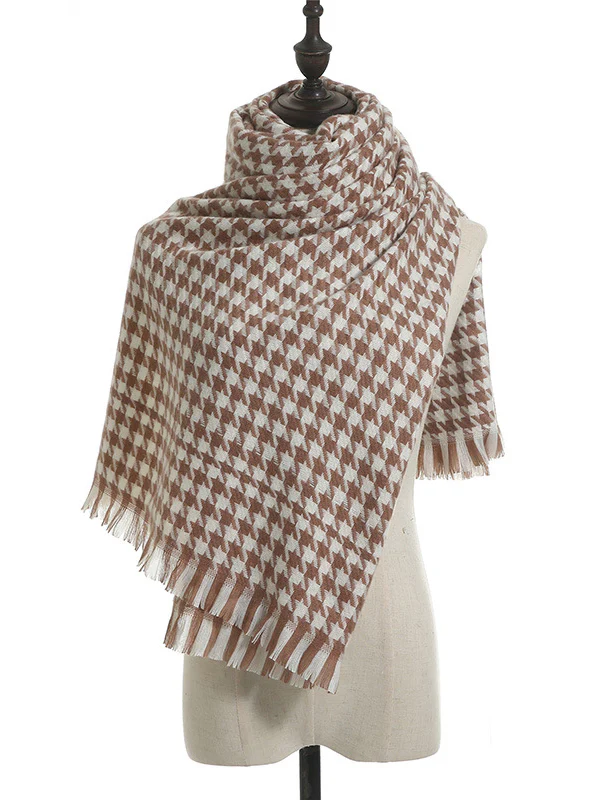 Fringed Houndstooth Keep Warm Shawl&Scarf - Image 11